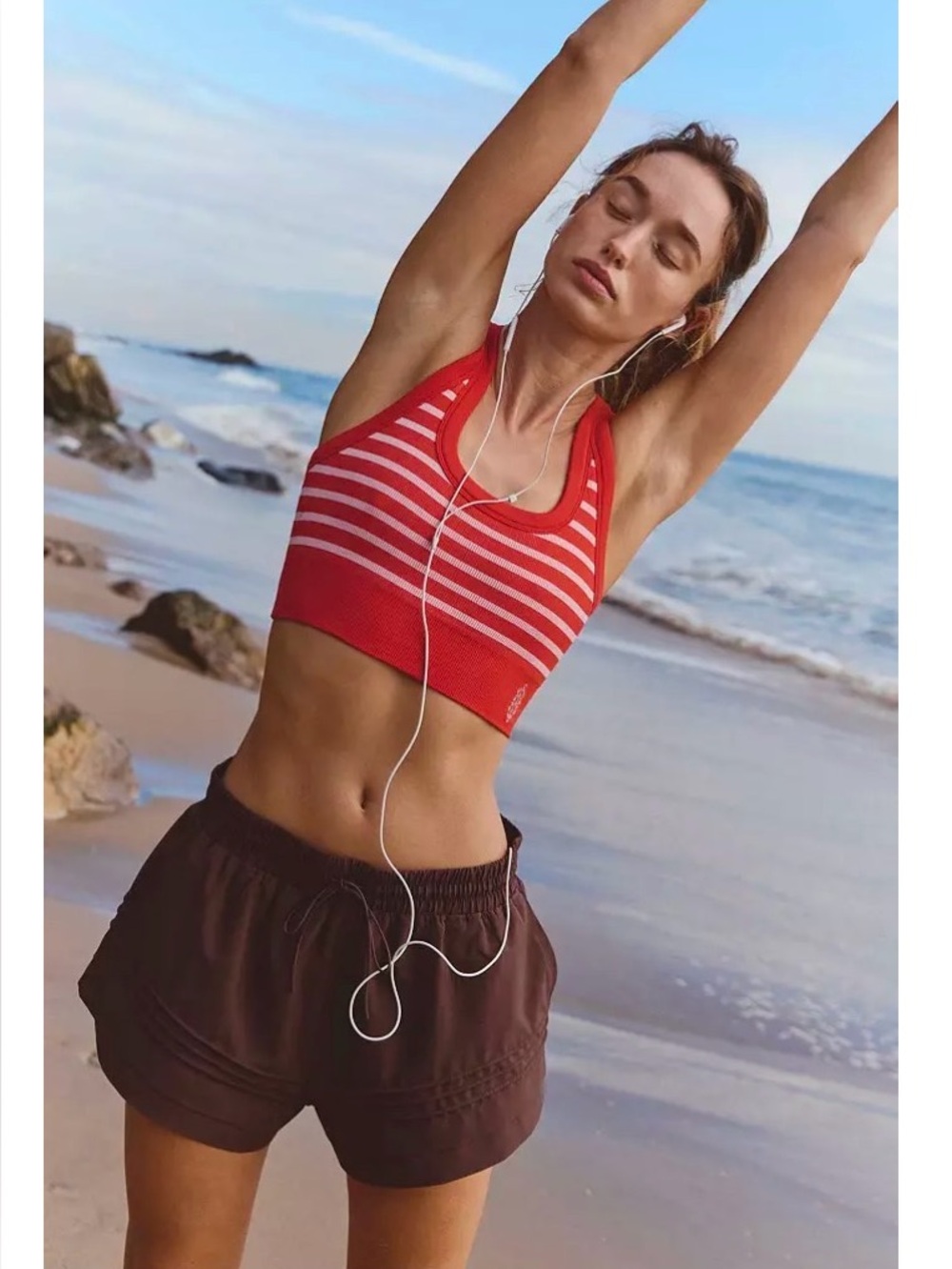 Free People Movement Go To Striped Bra Grapefruit Spritz Size M/L